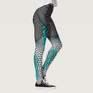 Black, Teal and White Snakeskin Leggings