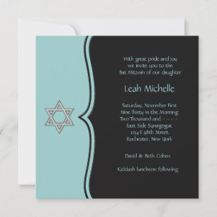 Black Teal Blue Bat Mitzvah Invitation