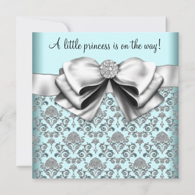 Black Teal Blue Damask Princess Baby Shower Invitation (Front)
