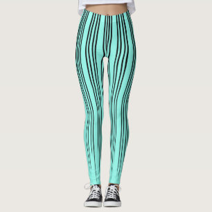 Black/Teal Blue Dripping Line Pattern Leggings