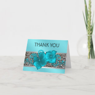 Black Teal Blue Leopard Thank You Cards