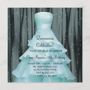 Black Teal Blue Quinceanera Invitations