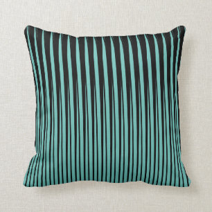 Black Teal Blue Stripes Patterns Ombre Colours Cushion