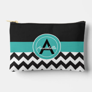 Black Teal Chevron Accessory Pouch