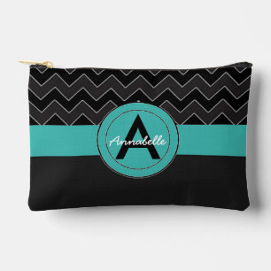 Black Teal Chevron Accessory Pouch