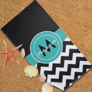 Black Teal Chevron Beach Towel