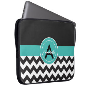Black Teal Chevron Laptop Sleeve