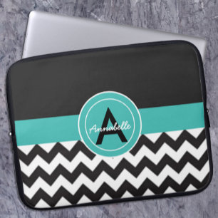Black Teal Chevron Laptop Sleeve