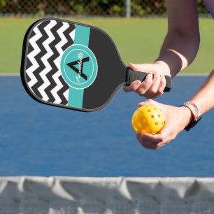 Black Teal Chevron Pickleball Paddle