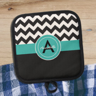 Black Teal Chevron Pot Holder