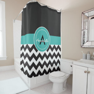 Black Teal Chevron Shower Curtain
