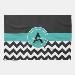 Black Teal Chevron Tea Towel