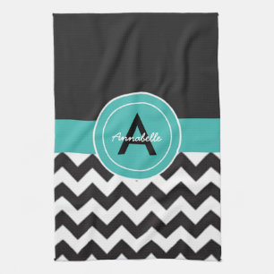 Black Teal Chevron Tea Towel