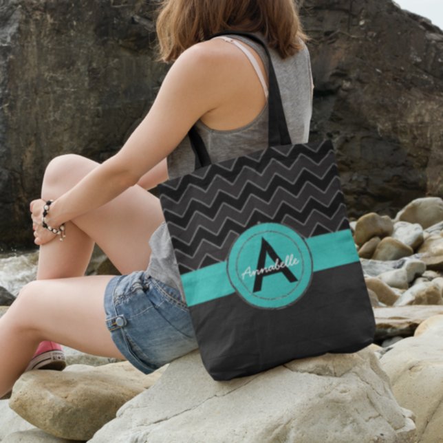 Black Teal Chevron Tote Bag (Creator Uploaded)