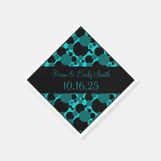 Black teal circles customisable paper napkins (Corner)