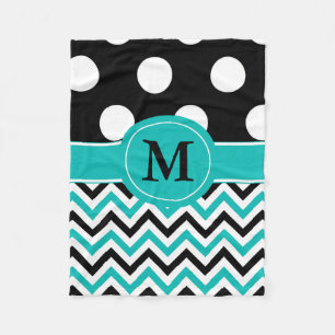 Black Teal Dots Chevron Monogram Blanket