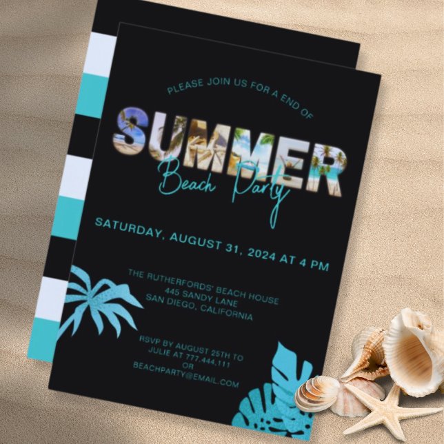 Black Teal End of Summer Beach Party Invitation (Creator Uploaded)
