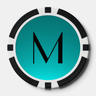 Black teal fade custom monogram poker chips
