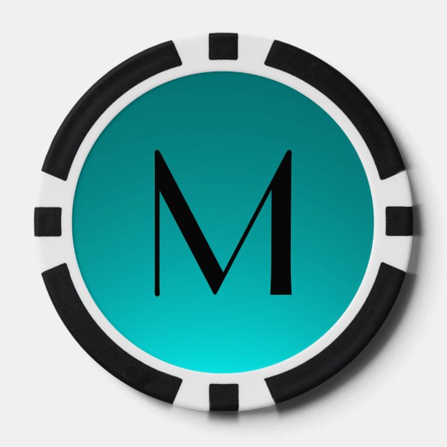 Black teal fade custom monogram poker chips (Front)