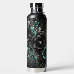 Black & Teal Floral Water Bottle