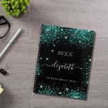 Black teal glitter green monogram initials 2024 planner<br><div class="desc">Black background, white text. Decorated with teal, sea green faux glitter dust. Personalise and add a year, your name and a title. The name is written with a modern hand lettererd style script with swashes. To keep the swashes only delete the sample name, leave the spaces or emoji's in front...</div>