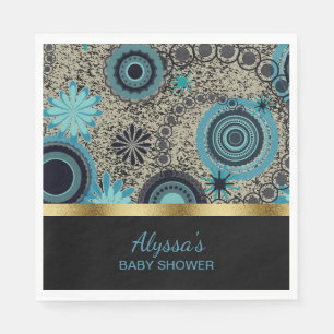 Black Teal Gold Personalised Baby Shower Napkin