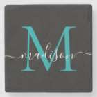 Black Teal Green Monogram Feminine Script Name
