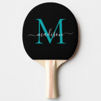 Black Teal Green Monogram Pretty Script Name