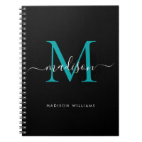 Black Teal Green Monogram Script Name Initial