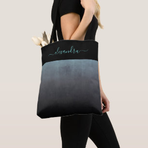Black Teal Grey ombre rustic elegant personalised Tote Bag