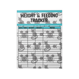 Black & Teal Hexagon Cat Weight & Feeding Chart Notepad
