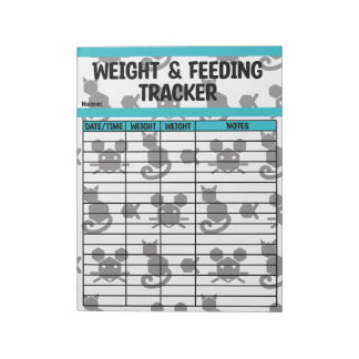 Black & Teal Hexagon Cat Weight & Feeding Chart Notepad