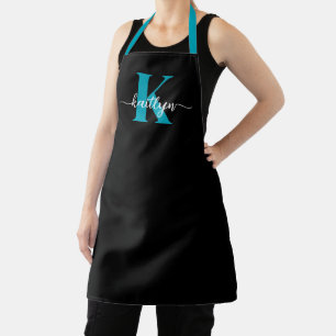 Black Teal Monogram Apron