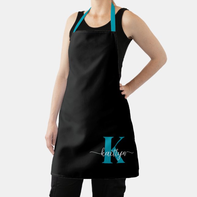 Black Teal Monogram Apron (Insitu)