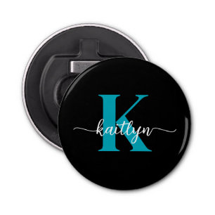 Black Teal Monogram Bottle Opener