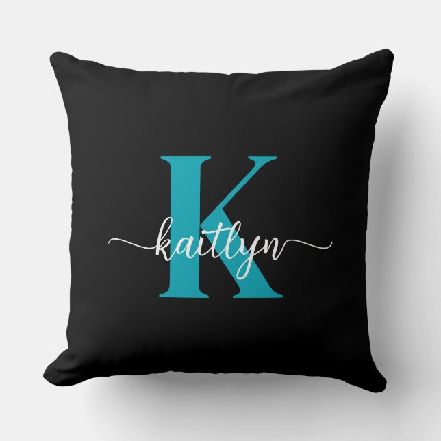 Black Teal Monogram Cushion (Front)