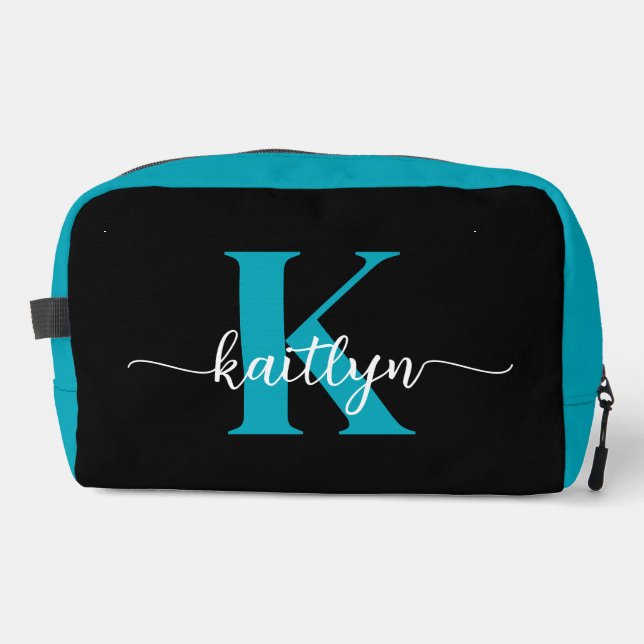 Black Teal Monogram Dopp Kit (Front)