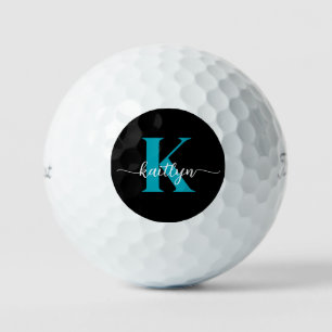 Black Teal Monogram Golf Balls
