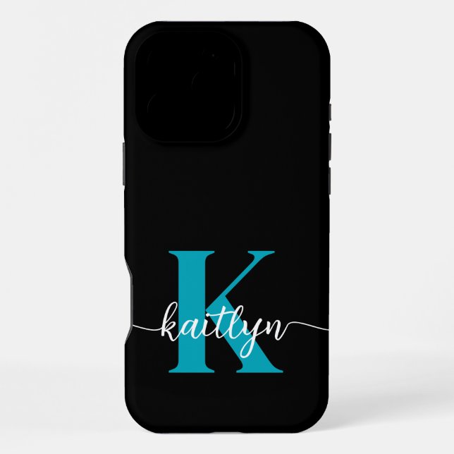 Black Teal Monogram iPhone Case (Back)