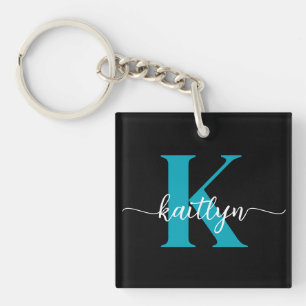 Black Teal Monogram Key Ring