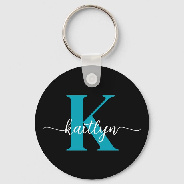 Black Teal Monogram Key Ring (Front)