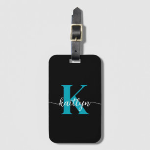Black Teal Monogram Luggage Tag