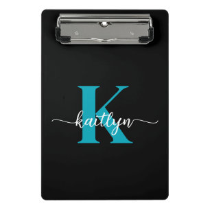 Black Teal Monogram Mini Clipboard