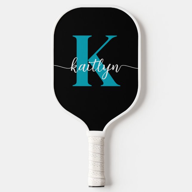 Black Teal Monogram Pickleball Paddle (Front)