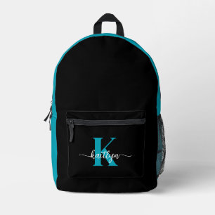 Black Teal Monogram Printed Backpack
