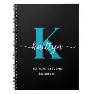 Black Teal Monogram Sketchbook Notebook