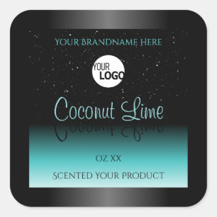Black Teal Ombre Product Labels Soft Glitter Logo
