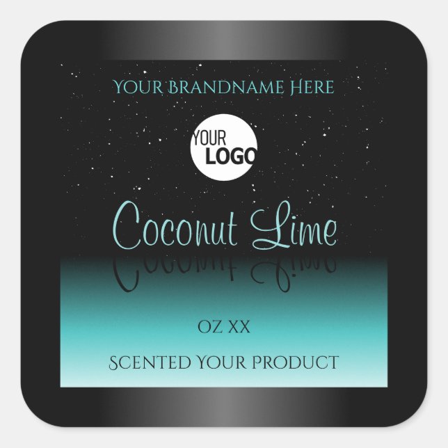 Black Teal Ombre Product Labels Soft Glitter Logo (Front)