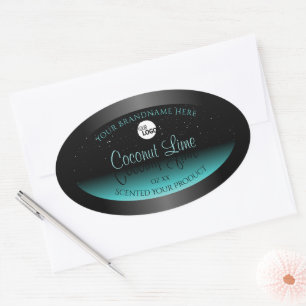 Black Teal Ombre Product Labels Soft Glitter Logo