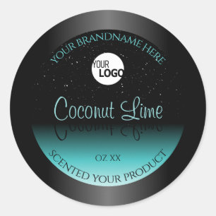 Black Teal Ombre Product Labels Soft Glitter Logo